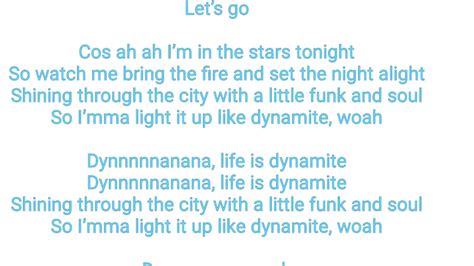 Bts dynamite lyrics and song - YouTube