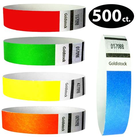 Tyvek Wristbands – Goldistock 500 Count Rainbow Variety Pack – ¾” Arm ...