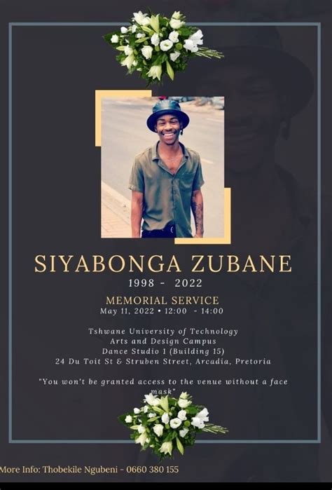 Memorial and funeral details for Gomora actor Siyabonga Zubane | Truelove