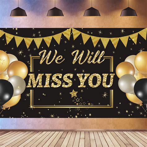 Buy We Will Miss You Decorations Banner, Black Gold Retirement party ...