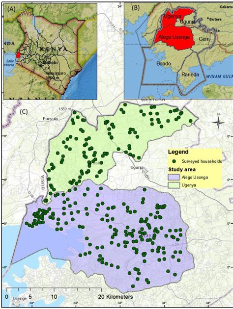 Map of the study area. Inset (A) shows the location of Siaya County in ...