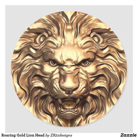 Roaring Gold Lion Head Classic Round Sticker | Zazzle.com in 2021 ...