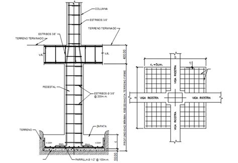 Typical Rcc Column And Footing Plan With Section Drawing