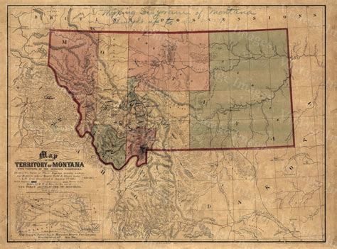 Old Map of Montana, Montana Map Territory of MONTANA ART 1871 Antique ...