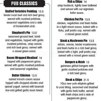 Menu at Elephant & Castle pub & bar, Winnipeg