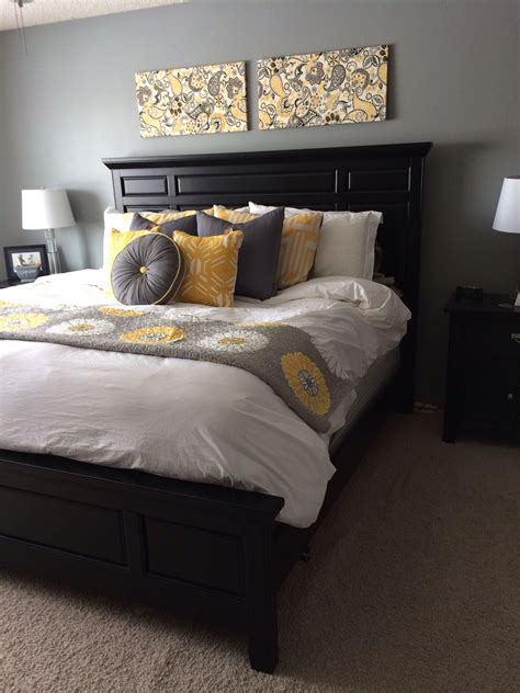 Bedroom. - yellow and gray | Grey bedroom design, Black bedroom ...