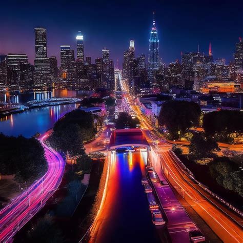 Un fascinante paisaje urbano nocturno con innumerables luces que ...