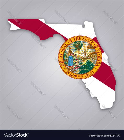 Florida fl state map shape with flag and seal Vector Image