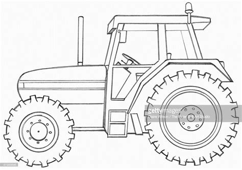 Line Drawing of a Tractor - Side View