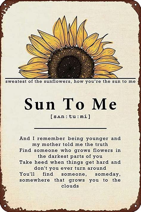 Charcasus Metal Tin Sign Zach Sun To Me Lyrics Bryan Wall Art Prints ...