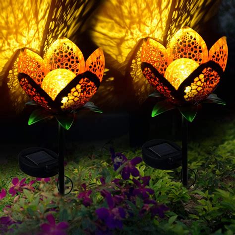 Solar Lights Outdoor Garden Pathway Hollow Flower Stake Landscape ...