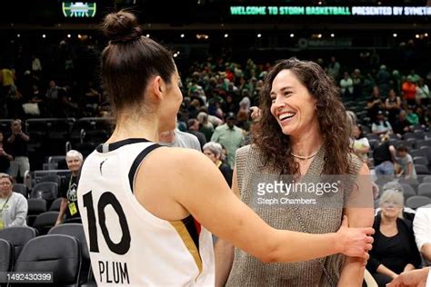 Kelsey Plum of the Las Vegas Aces and Sue Bird greet one another ...