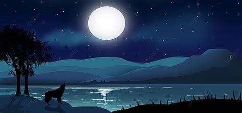 Pemandangan Malam Wallpaper Ilustrasi Wol Bulan Purnama, Vektor ...