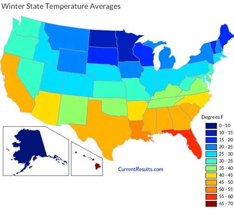 Winter Temperature Averages for Each USA State | Weather map, Usa ...