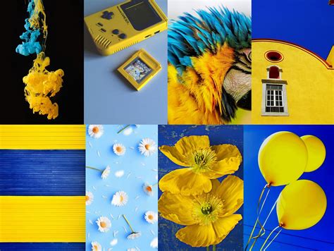 Blue Yellow Aesthetic Wall Collage Kit 100pcs Printable Blue Klein and ...