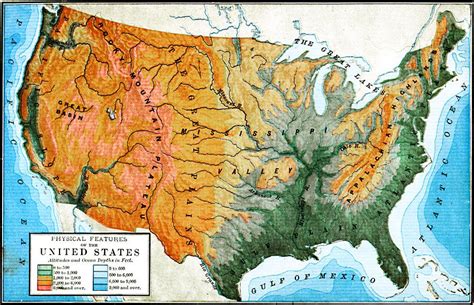 Physical Map Of USA | Physical Features of the United States, 1898 ...