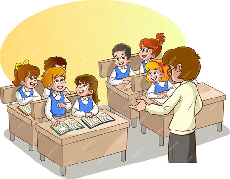 Premium Vector | Vector illustration of teacher and students in classroom