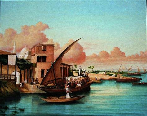 Village on the nile river, Egypt Painting by Zohrab Kemkemian