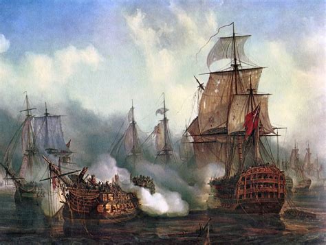 French ship Redoutable dismasted and sinking at the Battle of Trafalgar ...