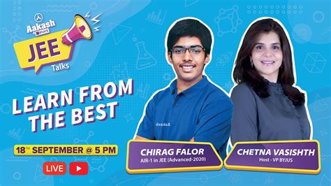 Meet JEE Advanced 2020 Topper - Chirag Falor on 18th Sept | JEE Talks ...