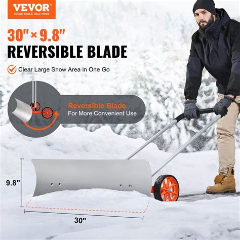 VEVOR Snow Shovel with Wheels, 30 inch Snow Shovel for Driveway, Metal ...