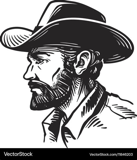 Portrait man in cowboy hat sketch Royalty Free Vector Image