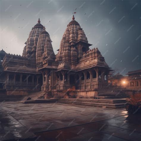 Premium Photo | Night view of beautiful cinematic shot of Ram Mandir ...