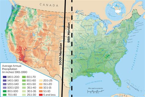 The 100th meridian runs from pole to pole, 100 degrees longitude west ...