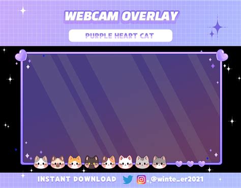 Twitch Purple Cat Webcam Overlay / Purple Overlay / Purple Heart Frame ...