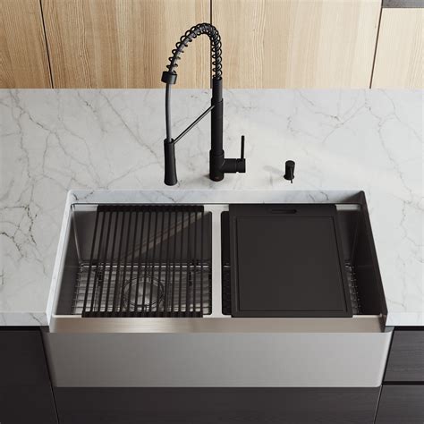 VIGO Oxford 36" Stainless Steel Kitchen Sink with Faucet in Matte Black ...