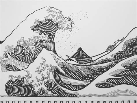 The Great Wave off Kanagawa Pen Art Drawings, Cartoon Drawings, Art ...