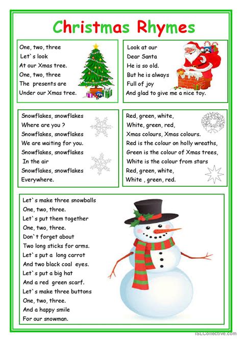 Christmas rhymes general vocabulary…: English ESL worksheets pdf & doc