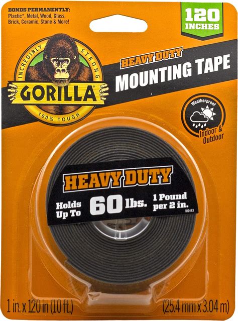 Gorilla Heavy Duty Double Sided Mounting Tape XL, 1″ x 120″, Black ...