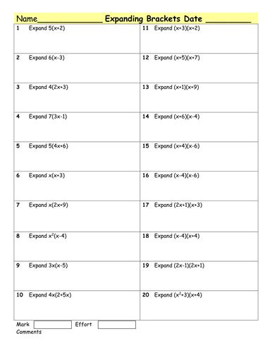 Maths: Expanding brackets worksheet | Teaching Resources