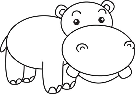 Animals Black and White Outline Clipart - big-teeth-cute-hippo-black ...