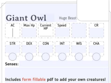 Druid Form Fillable Wild Shape Cards Template - Printable Forms Free Online