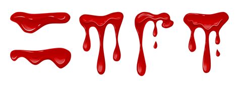 Flowing blood set on a white isolated background. Dripping liquid. Red ...