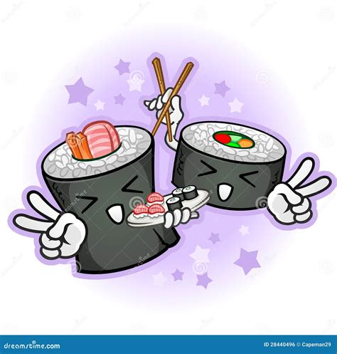 Sushi Characters Holding Chopsticks and Platter Stock Vector ...