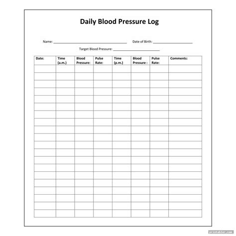 Free printable blood pressure tracking chart - fergem