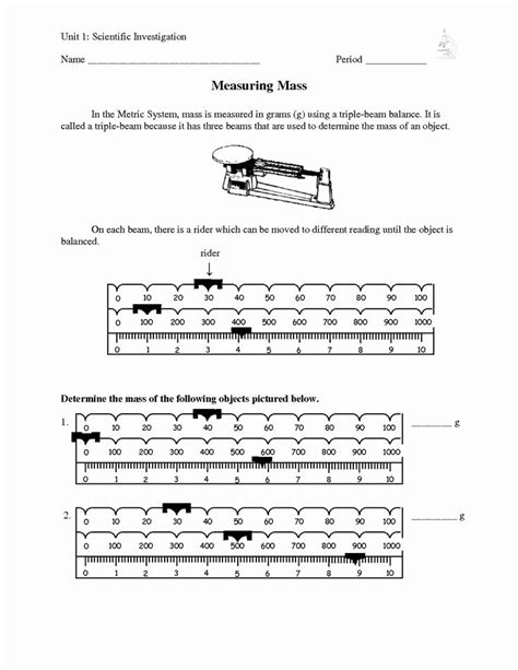 Triple Beam Balance Practice Worksheet