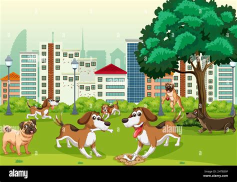 Many dogs playing in the park illustration Stock Vector Image & Art - Alamy