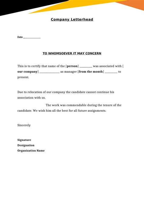 Manager - Experience Letter / Certificate Template Download in Word (.docx)