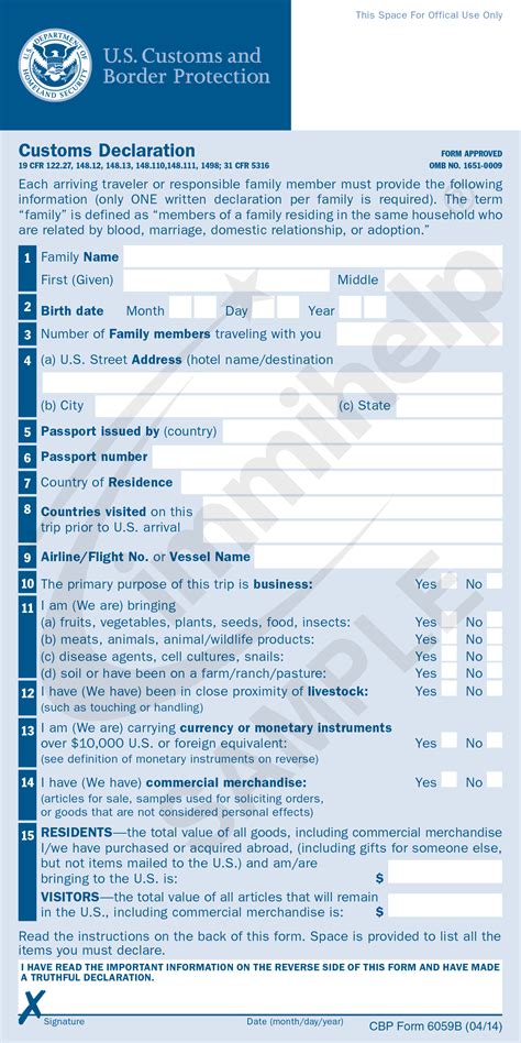 Us Customs Form 6059b Fillable - Printable Forms Free Online