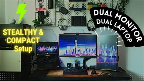 Dual Monitor Dual Laptop Desk Setup for Multitasking - YouTube