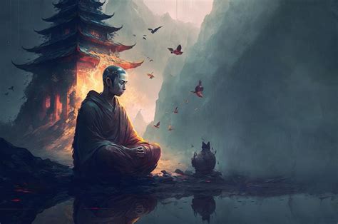 Premium AI Image | Monk meditation digital art generative ai