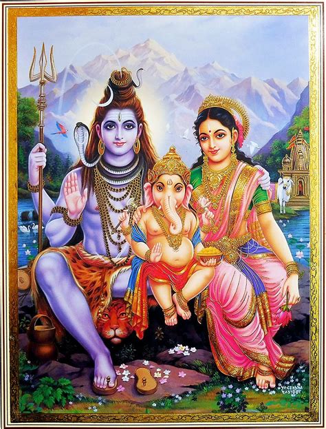 Shiva Parvati with Ganesha - Unframed Poster | Lord shiva painting ...