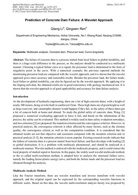 Prediction of Concrete Dam Failure: A Wavelet Approach | Scientific.Net