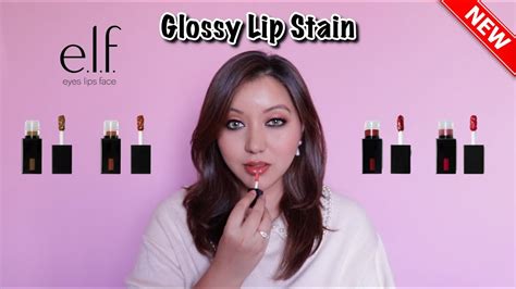 NEW ELF Cosmetics Glossy Lip Stain Review & Lip Swatches - YouTube