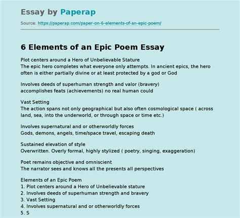 6 Elements of an Epic Poem Essay Example