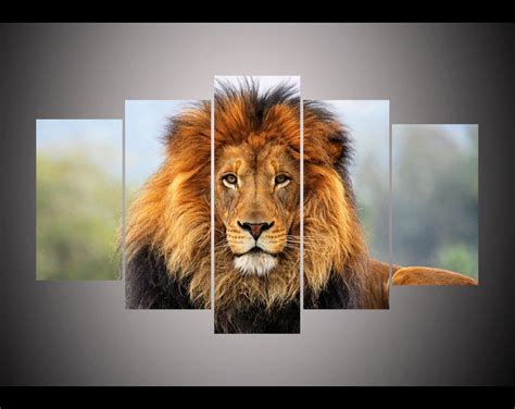 5 panel HD printed modular painting lion canvas print art modern home ...